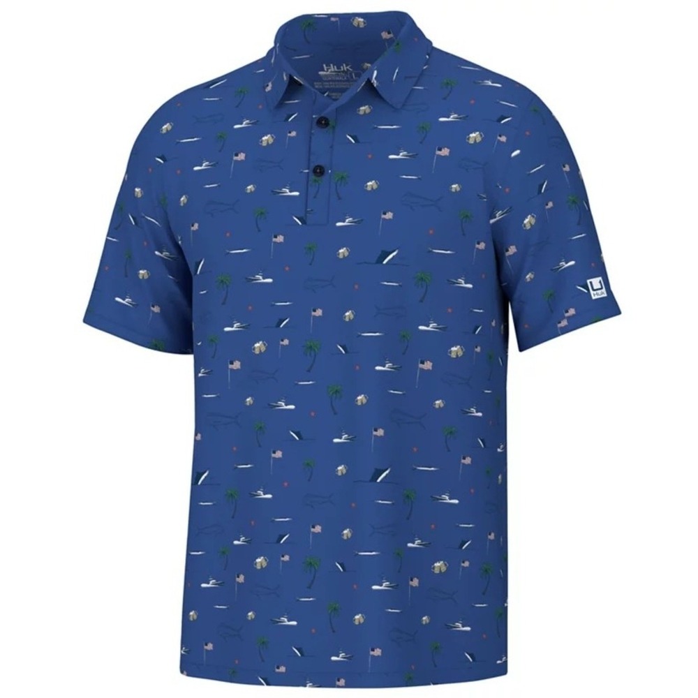 NWT HUK‎ Men's Beach Freedom Pursuit Short Sleeve Polo Blue Size Small
